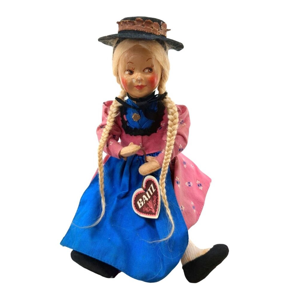Vintage Baitz Austria Doll Blonde Braids Girl Bendable‎ 9" 1970's